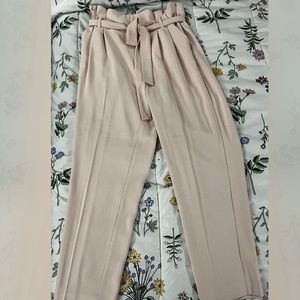 Mid rise ribbon belted pleated dress pants